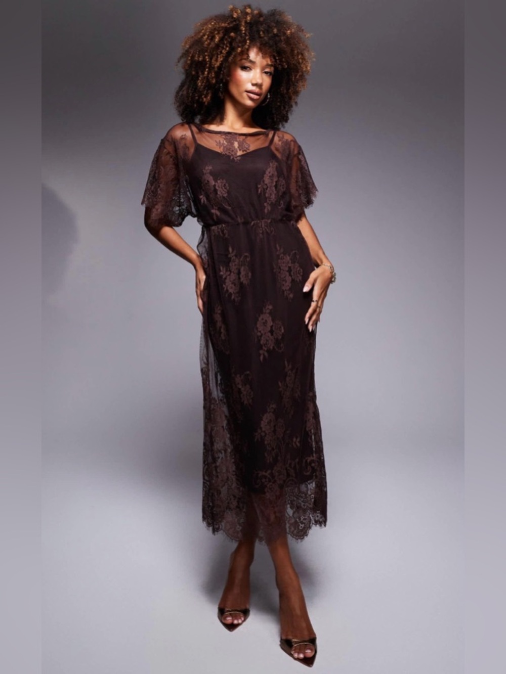 NWT Never Fully Dressed Brown Tilly Lace Short Sleeve Maxi Dress